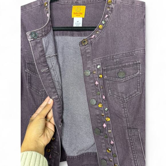 Ruby Rd Petite Denim Jacket Womens 6P Small Purple Studded Boho Festival Western - Picture 10 of 13